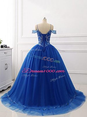 Sleeveless Brush Train Beading Lace Up Vestidos de Quinceanera