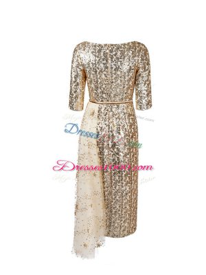 Modest Sequined Half Sleeves Knee Length Dress for Prom and Belt