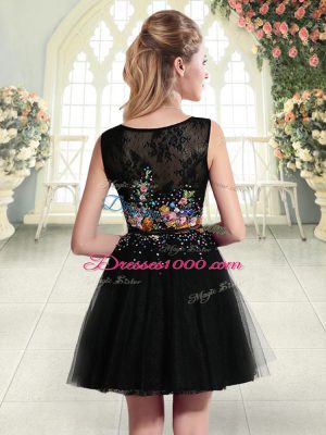 Discount Black Sleeveless Beading and Embroidery Mini Length Evening Dress