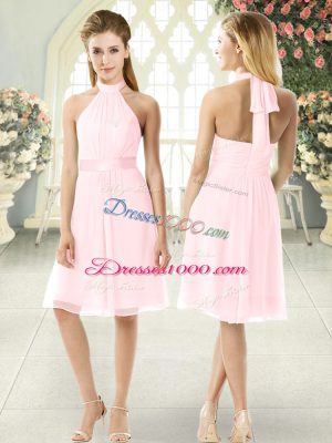 New Arrival Pink Prom Evening Gown Prom and Party with Ruching Halter Top Sleeveless Zipper