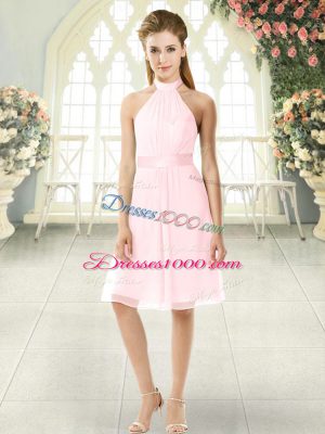 New Arrival Pink Prom Evening Gown Prom and Party with Ruching Halter Top Sleeveless Zipper