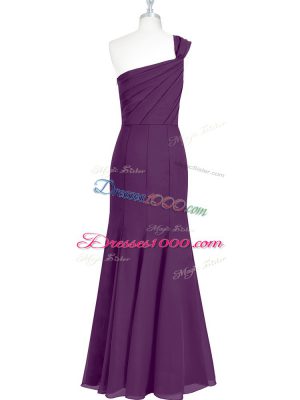 Best Ruching Prom Gown Eggplant Purple Side Zipper Sleeveless Floor Length