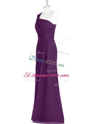 Best Ruching Prom Gown Eggplant Purple Side Zipper Sleeveless Floor Length