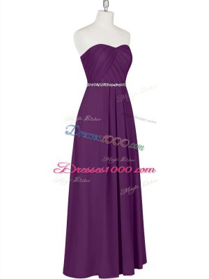 High Class Sweetheart Sleeveless Evening Wear Floor Length Beading Purple Chiffon