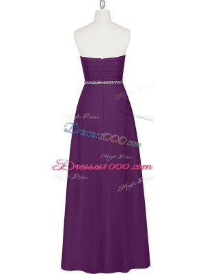 High Class Sweetheart Sleeveless Evening Wear Floor Length Beading Purple Chiffon