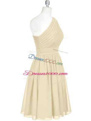 Mini Length Champagne Dress for Prom One Shoulder Sleeveless Zipper