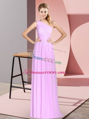 Lilac Chiffon Lace Up Party Dress for Girls Sleeveless Floor Length Ruching