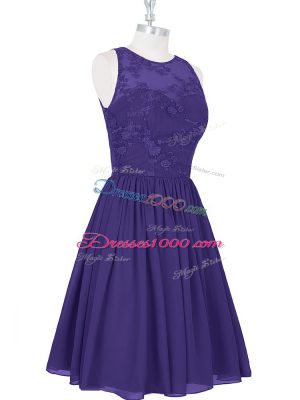 Amazing Purple A-line Chiffon Scoop Sleeveless Lace Mini Length Zipper Prom Gown