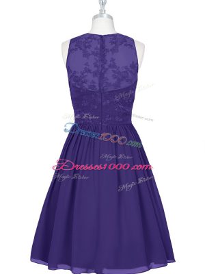 Amazing Purple A-line Chiffon Scoop Sleeveless Lace Mini Length Zipper Prom Gown