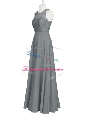 New Arrival Lace and Appliques and Belt Prom Dresses Grey Zipper Sleeveless Floor Length