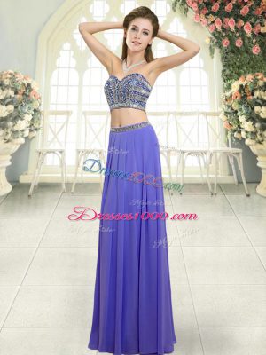 Dramatic Sweetheart Sleeveless Prom Gown Floor Length Beading Lavender Chiffon