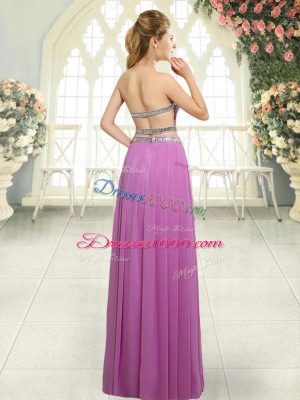 Dramatic Sweetheart Sleeveless Prom Gown Floor Length Beading Lavender Chiffon