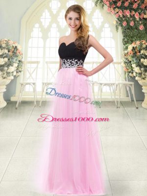 Modest Rose Pink Zipper Appliques Sleeveless Floor Length