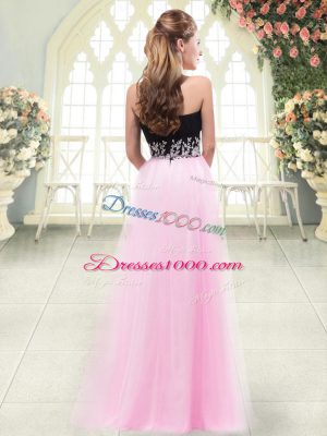 Modest Rose Pink Zipper Appliques Sleeveless Floor Length