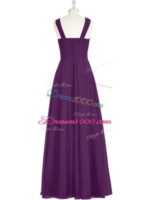 Customized Straps Sleeveless Zipper Prom Evening Gown Eggplant Purple Chiffon