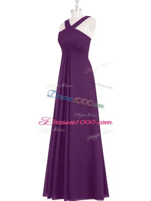 Customized Straps Sleeveless Zipper Prom Evening Gown Eggplant Purple Chiffon