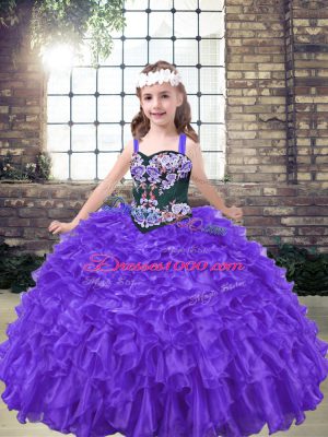 Purple Straps Neckline Embroidery Pageant Dress Wholesale Sleeveless Lace Up