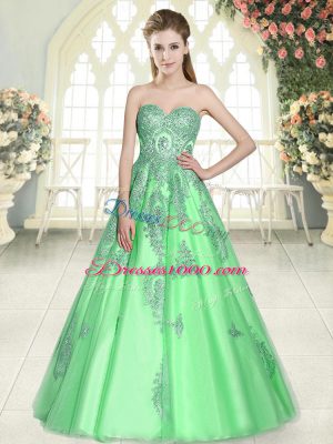 Green Tulle Lace Up Sweetheart Sleeveless Floor Length Prom Evening Gown Appliques