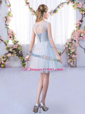 Sleeveless Mini Length Lace Lace Up Wedding Party Dress with Grey