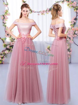 Tulle Sleeveless Floor Length Quinceanera Court of Honor Dress and Appliques
