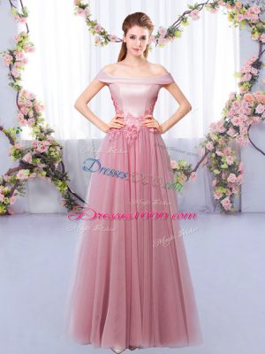 Tulle Sleeveless Floor Length Quinceanera Court of Honor Dress and Appliques