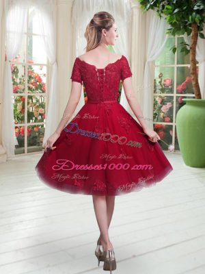 Best Selling Short Sleeves Appliques Lace Up Prom Gown