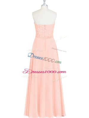 Floor Length Pink Evening Gowns Chiffon Sleeveless Lace and Appliques