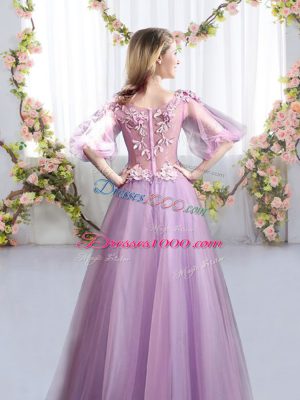 Half Sleeves Appliques Zipper Wedding Party Dress