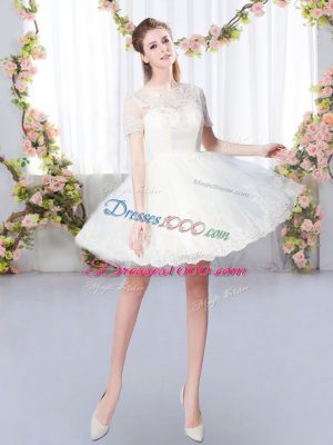 Scoop Short Sleeves Tulle Quinceanera Court of Honor Dress Lace Lace Up