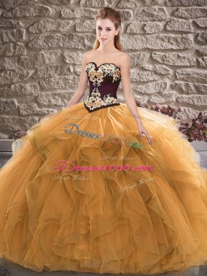 Customized Sleeveless Lace Up Floor Length Beading and Embroidery 15th Birthday Dress