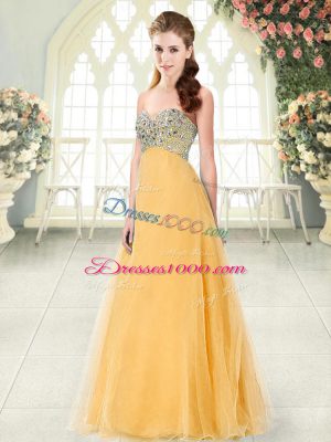 Custom Made Orange Tulle Lace Up Sweetheart Sleeveless Floor Length Prom Gown Beading