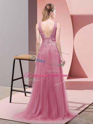 Clearance Scoop Sleeveless Tulle Evening Dress Lace Sweep Train Lace Up