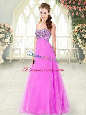 Free and Easy Beading Prom Party Dress Pink Lace Up Sleeveless Floor Length