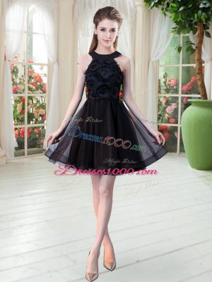 Tulle Scoop Sleeveless Zipper Belt Prom Evening Gown in Black