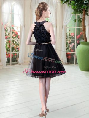 Tulle Scoop Sleeveless Zipper Belt Prom Evening Gown in Black