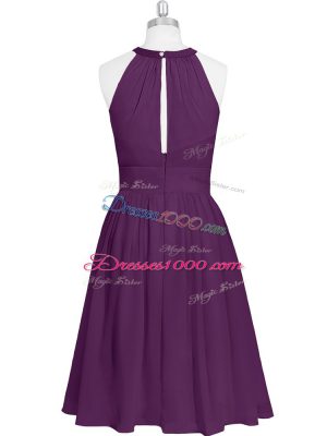 Sleeveless Chiffon Mini Length Zipper Prom Party Dress in Purple with Ruching