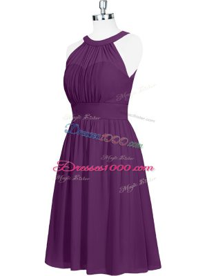 Sleeveless Chiffon Mini Length Zipper Prom Party Dress in Purple with Ruching