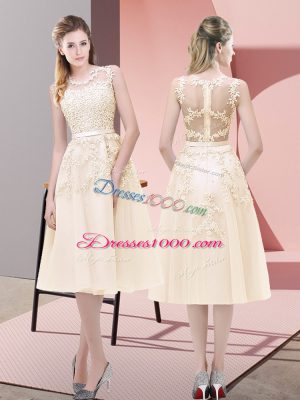 Champagne Scoop Neckline Beading and Lace Prom Party Dress Sleeveless Zipper