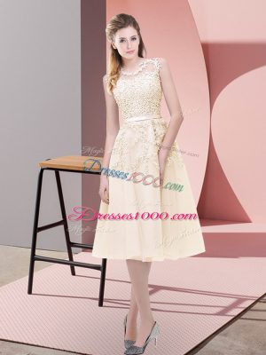 Champagne Scoop Neckline Beading and Lace Prom Party Dress Sleeveless Zipper