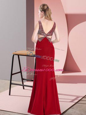 Fabulous Red Sleeveless Chiffon Backless Prom Party Dress for Prom and Party and Military Ball