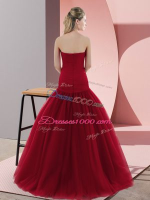 Artistic Sweetheart Sleeveless Prom Dresses Floor Length Beading Red Tulle