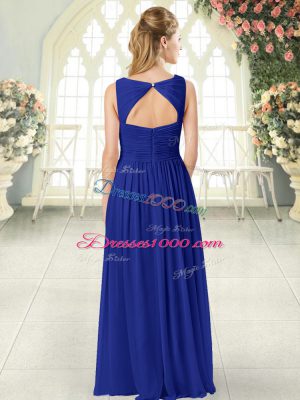 Attractive Royal Blue Sleeveless Chiffon Zipper Juniors Evening Dress for Prom and Party