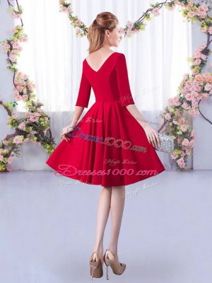 Red Zipper Bridesmaid Dress Ruching Half Sleeves Knee Length