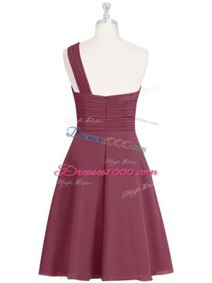 Burgundy Zipper One Shoulder Ruching Prom Dresses Chiffon Sleeveless