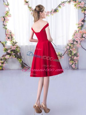 Glorious Red Sleeveless Ruching Knee Length Quinceanera Court Dresses