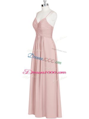 Custom Fit Chiffon Spaghetti Straps Sleeveless Zipper Ruching Homecoming Dress in Baby Pink