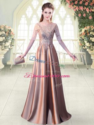 Modern Elastic Woven Satin Half Sleeves Floor Length Dress for Prom and Sequins