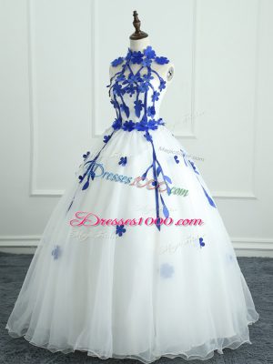 Modern White Zipper High-neck Appliques Quince Ball Gowns Organza Sleeveless