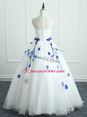 Modern White Zipper High-neck Appliques Quince Ball Gowns Organza Sleeveless