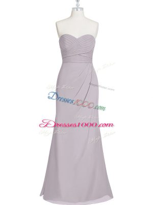 Sleeveless Chiffon Floor Length Lace Up Prom Dress in Grey with Ruching